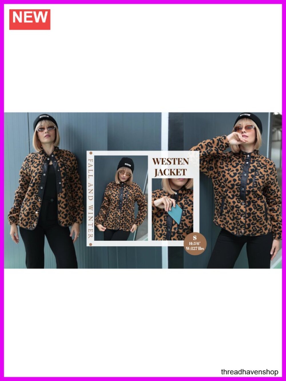 Cozy Fleece Jacket Western Aztec Print Snap Button Down Coat with Pockets - Picture 5 of 6